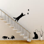 Playful KittyCat and Butterfly Wall Decal