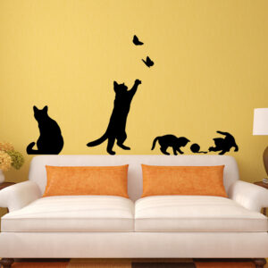 Playful KittyCat and Butterfly Wall Decal