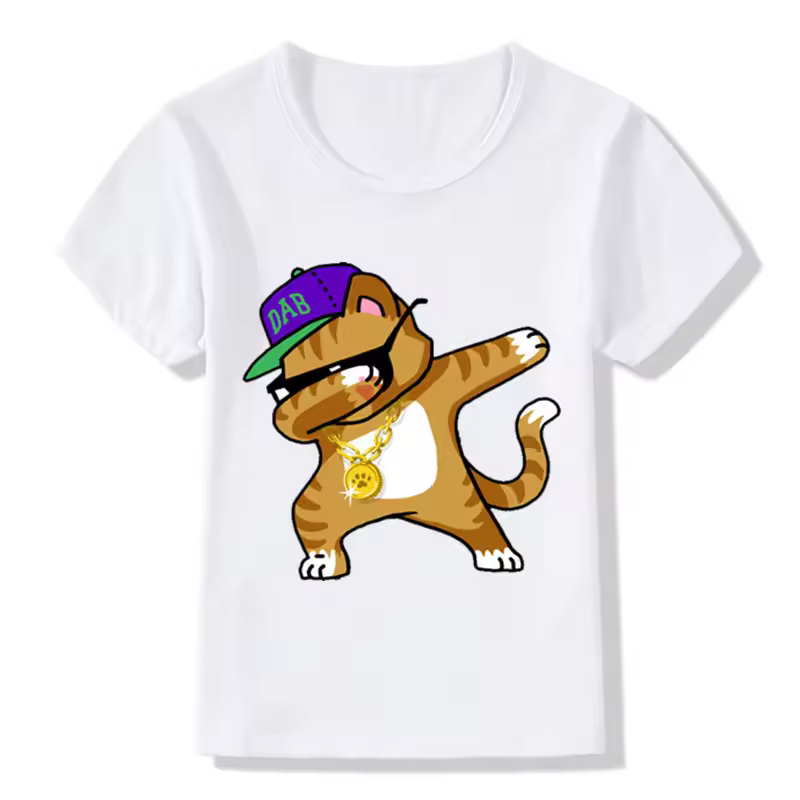 Children's Dabbing Cartoon Cat T-Shirt