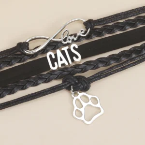 Cute Braided Infinity Love Cats Charm Bracelet