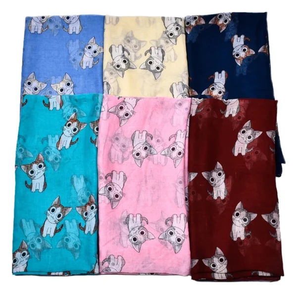 Women's Cat Printed Viscose Scarf