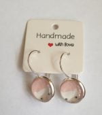 Kitty Cat Earrings Round Pink White Cat