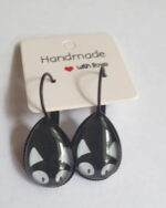 Kitty Cat Earrings - Tear Drop Black