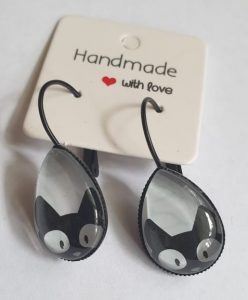 Kitty Cat Earrings Tear Drop White