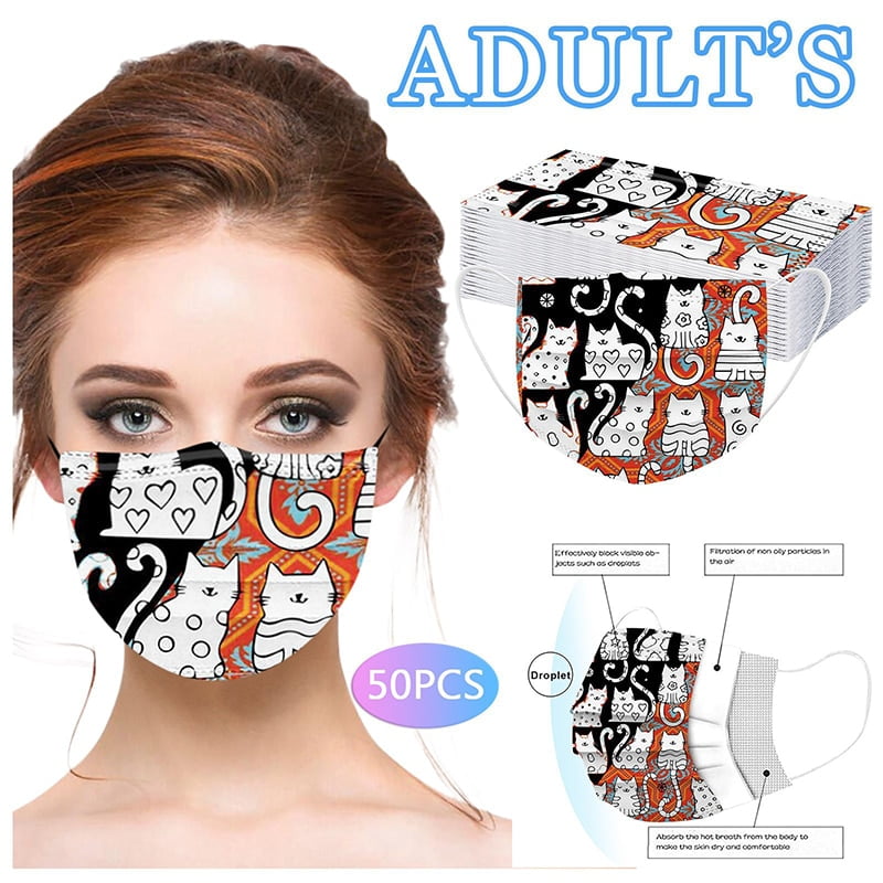 50pcs Adult Disposable Mask - Cat Print