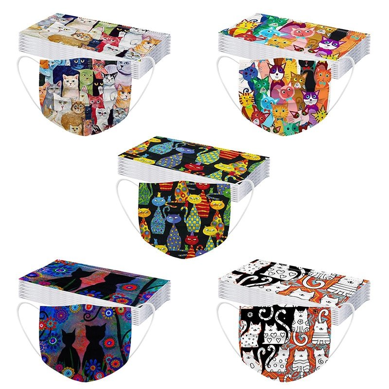 50pcs Adult Disposable Mask - Cat Print