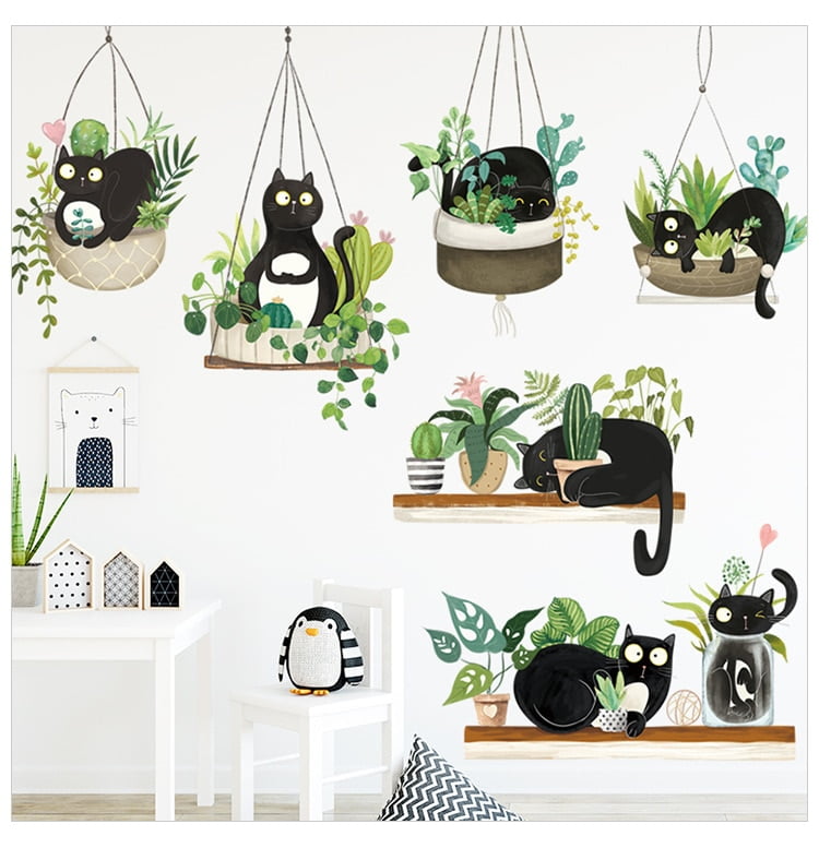 Creative Sofa TV Background Wall Decor Stickers Cat Hanging Basket Wall Stickers for Living room Bedroom Nursery Decor Murals
