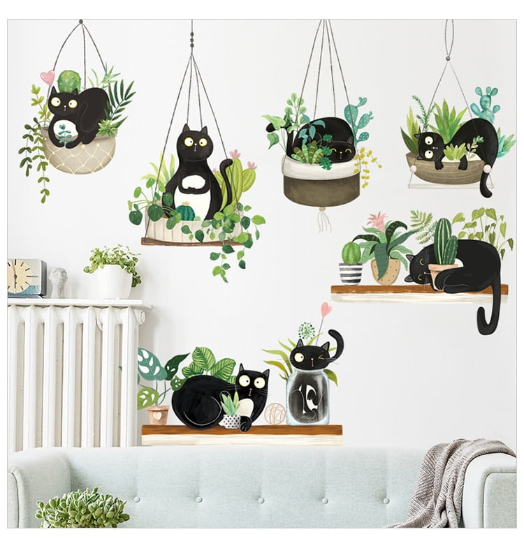 Creative Sofa TV Background Wall Decor Stickers Cat Hanging Basket Wall Stickers for Living room Bedroom Nursery Decor Murals