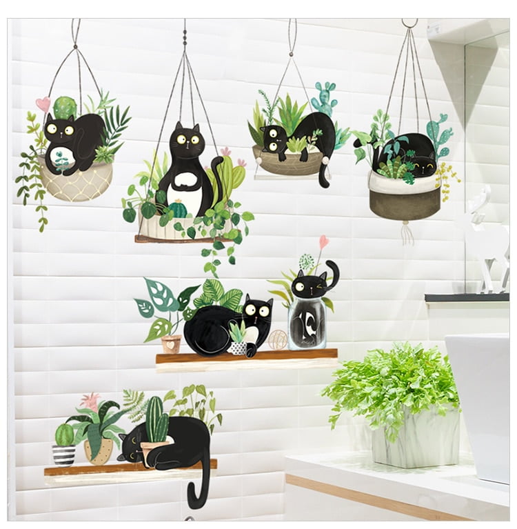 Creative Sofa TV Background Wall Decor Stickers Cat Hanging Basket Wall Stickers for Living room Bedroom Nursery Decor Murals
