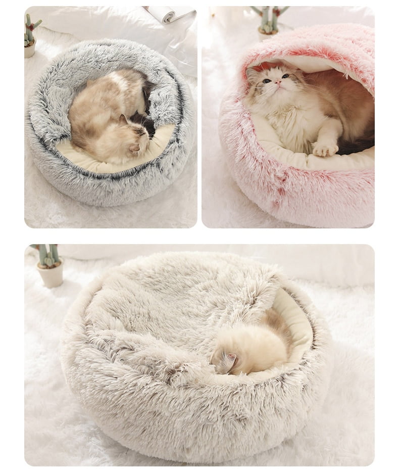 Winter Cat Bed Round Plush Warm Soft Pet Bed for Cat Soft Long Plush Mat For Small Dogs Puppy Sleeping bag Cats Nest