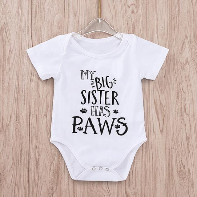 Newborn Summer Short Sleeve White Bodysuits My Siblings Have Paws Best Friends Tiny Casual Baby Boy Girl Clothes