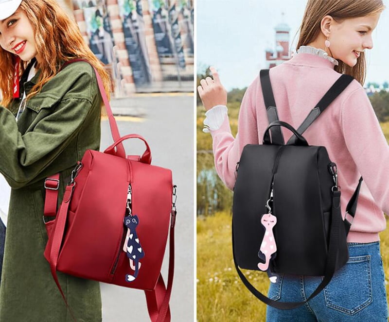 Women's Small Backpack with Cat Pendant