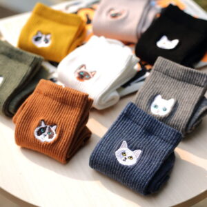 Cat Embroidery Cotton Socks