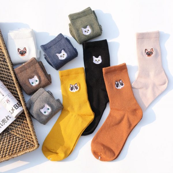 Cat Embroidery Cotton Socks Cat Embroidery Cotton Socks