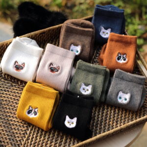 Cat Embroidery Cotton Socks