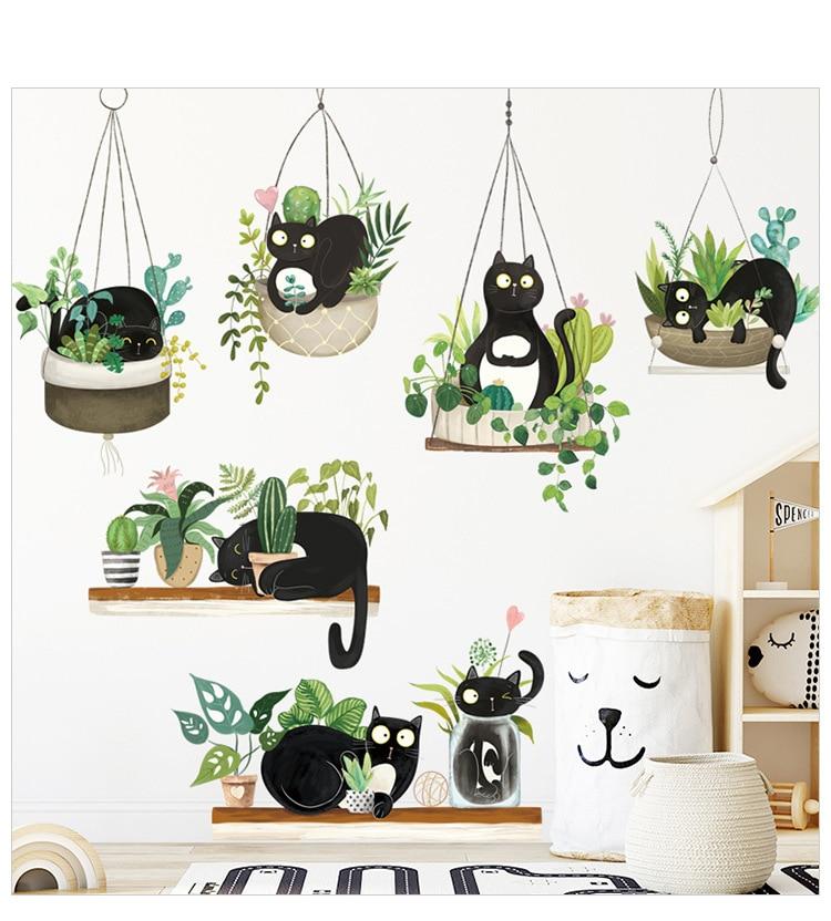 Creative Sofa TV Background Wall Decor Stickers Cat Hanging Basket Wall Stickers for Living room Bedroom Nursery Decor Murals