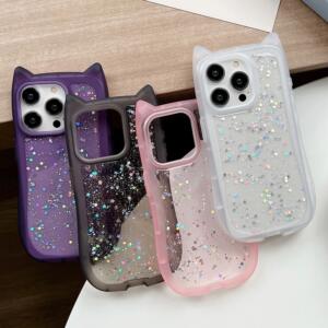 Cute Cartoon Cat Ear Glitter iPhone Case