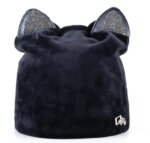 Women’s Autumn Hat - Beanie With Rhinestone Cat Ears