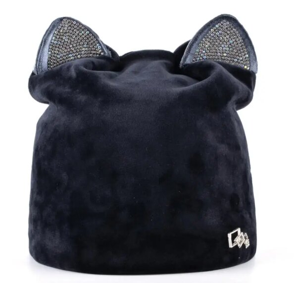 Women’s Autumn Hat - Beanie With Rhinestone Cat Ears