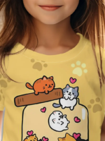 Girls Cute Cartoon Cat T-Shirt – Kawaii Summer Top