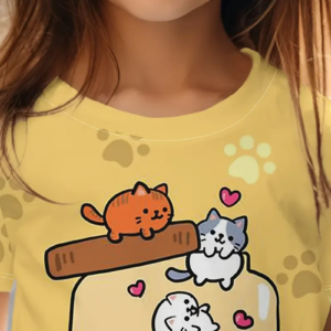 Girls Cute Cartoon Cat T-Shirt – Kawaii Summer Top