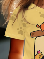 Girls Cute Cartoon Cat T-Shirt – Kawaii Summer Top