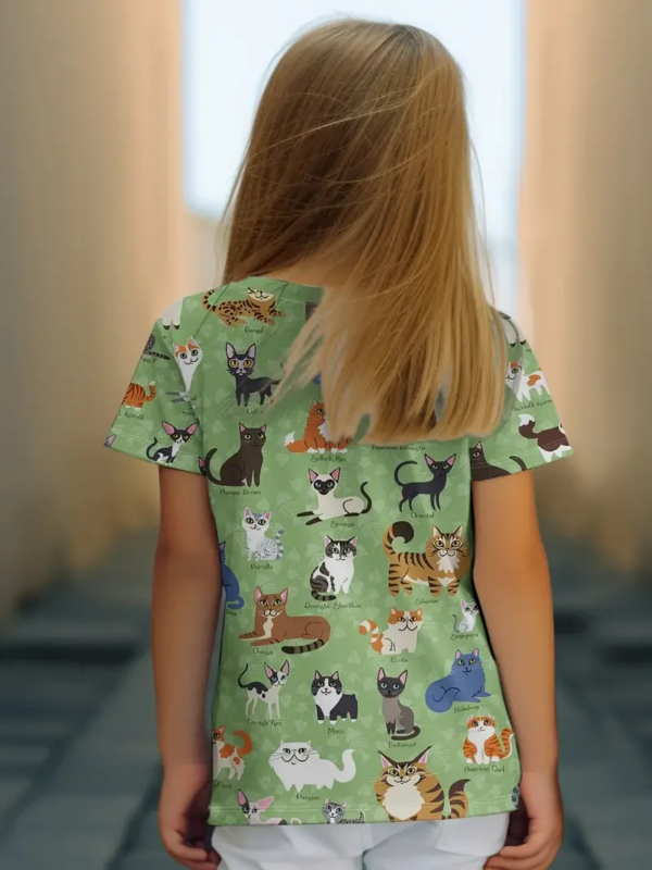 Girls Cute Cartoon Cat T-Shirt – Kawaii Summer Top