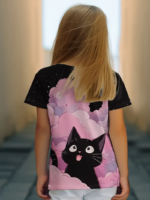 Girls Cute Cartoon Cat T-Shirt – Kawaii Summer Top