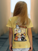 Girls Cute Cartoon Cat T-Shirt – Kawaii Summer Top