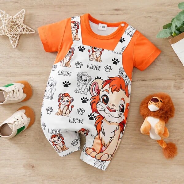 Baby Lion Print Short Sleeve Romper