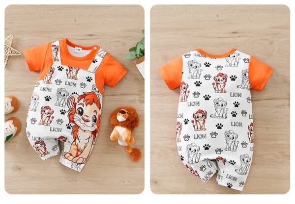 Baby Lion Print Short Sleeve Romper