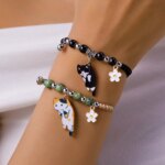 Cartoon Cat Flower Charm Bracelet