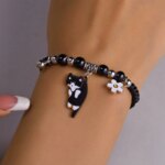 Cartoon Cat Flower Charm Bracelet