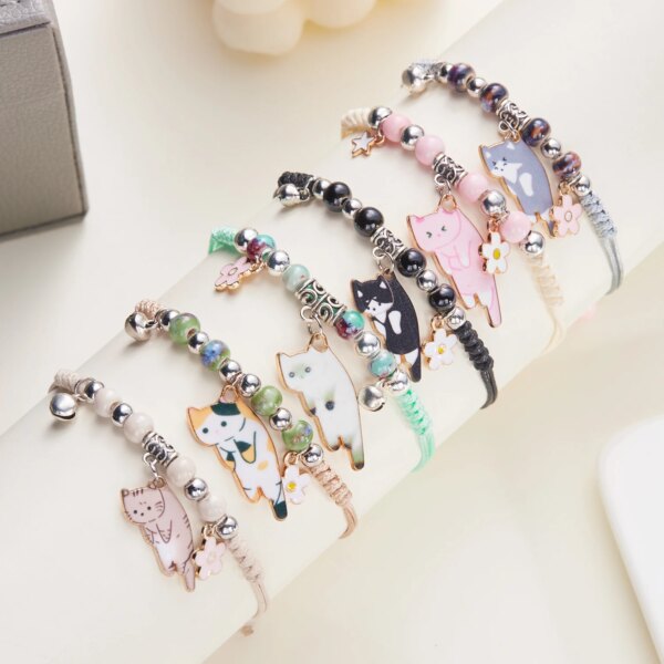 Cartoon Cat Flower Charm Bracelet