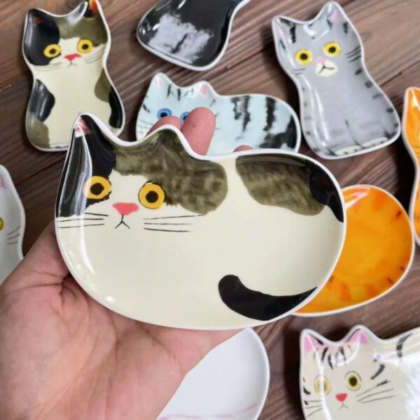 Japanese Cat Sauce Dish Ceramic Condiment Plate