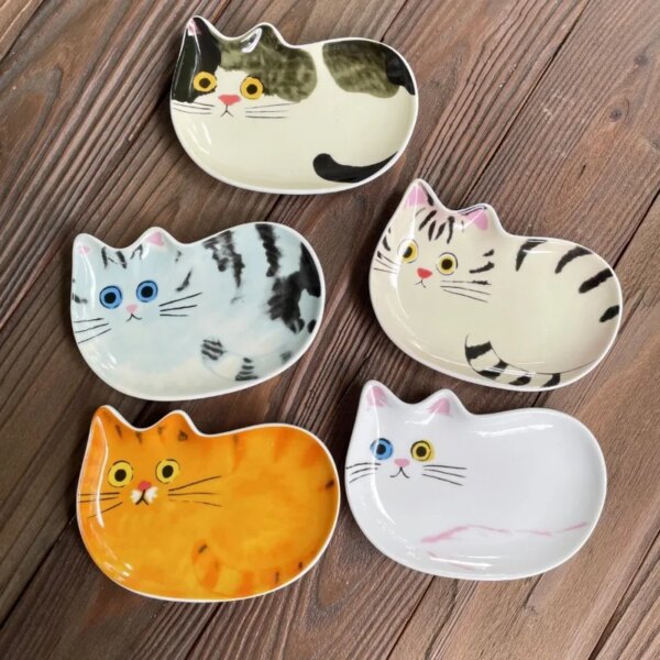 Japanese Cat Sauce Dish Ceramic Condiment Plate