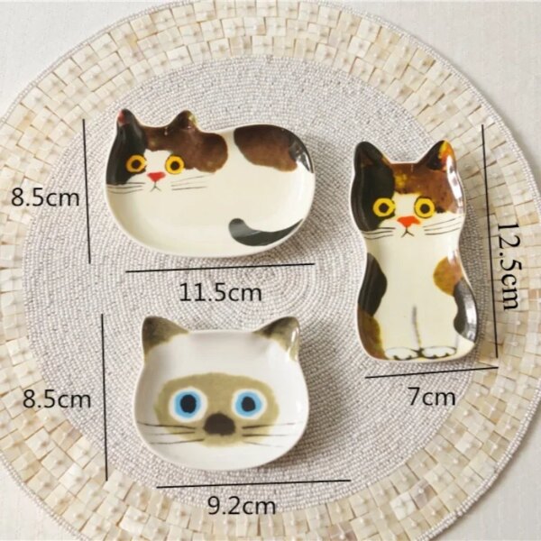 Japanese Cat Sauce Dish Ceramic Condiment Plate