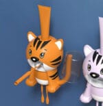 Cartoon Cat Toothbrush Cup and Automatic Toothpaste Dispenser