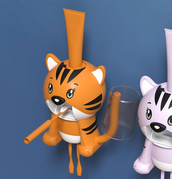 Cartoon Cat Toothbrush Cup and Automatic Toothpaste Dispenser
