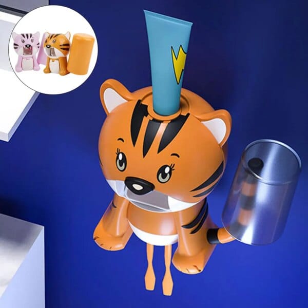 Cartoon Cat Toothbrush Cup and Automatic Toothpaste Dispenser
