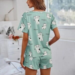 Cute Cat Print Womens Pajama Set