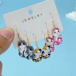 Cute Enamel Cat Dangle Earrings Set