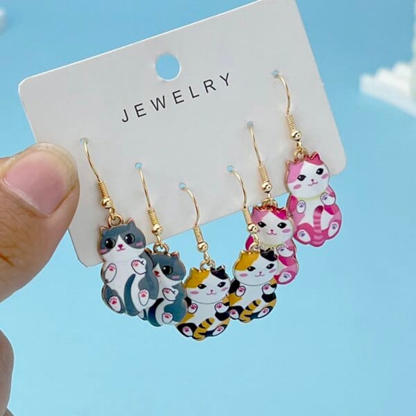 Cute Enamel Cat Dangle Earrings Set