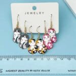 Cute Enamel Cat Dangle Earrings Set