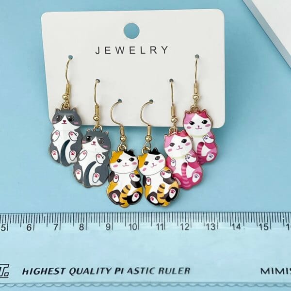 Cute Enamel Cat Dangle Earrings Set
