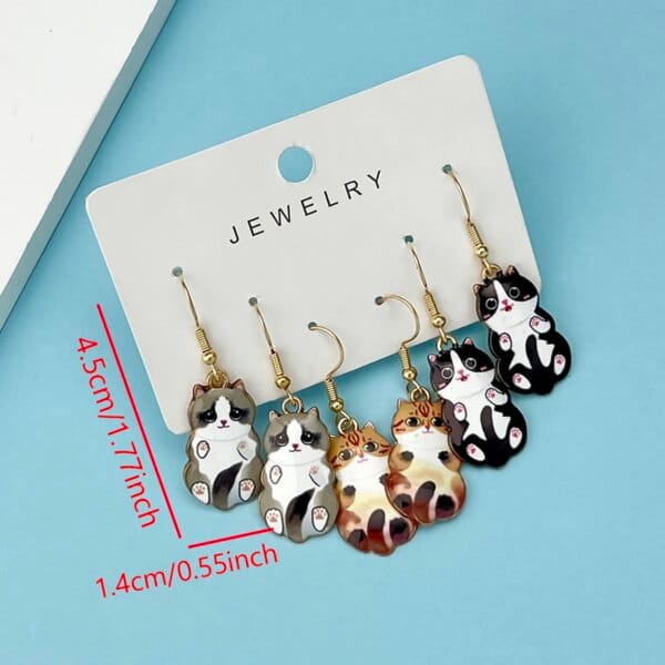 Cute Enamel Cat Dangle Earrings Set