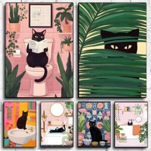 Vibrant Black Cat Canvas Wall Art Print
