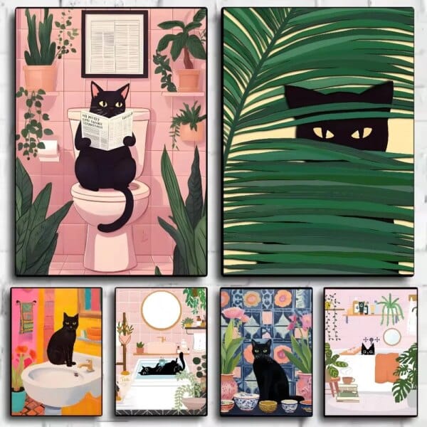 Vibrant Black Cat Canvas Wall Art Print
