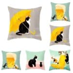 whimsical black cat cushion cover
