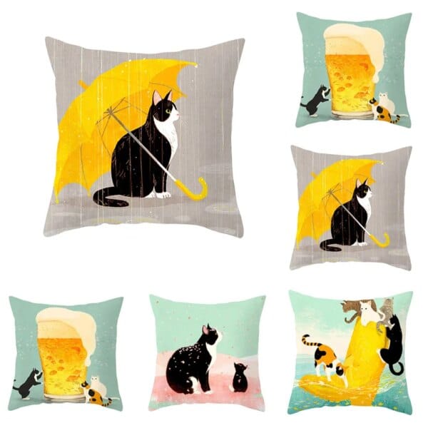 whimsical black cat cushion cover